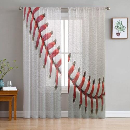 Sport Baseball Texture Red White Tulle Sheer Window Curtains for Living Room Kitchen Children Bedroom Voile Hanging Curtain