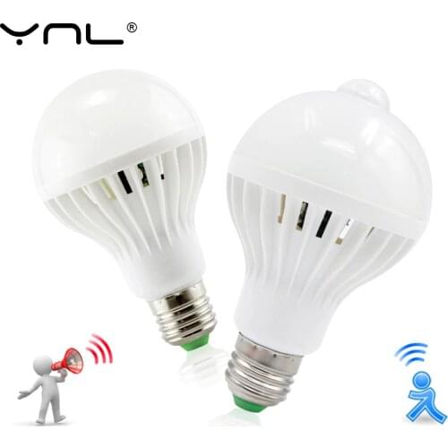 LED PIR Motion Sensor led Buld E27 PLUG 220v 3w 5w 7w 9w 12w White Auto Smart PIR Infrared Body Sound + Light White Lampada