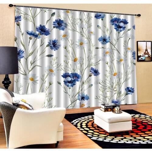 Fresh blue flower curtains Window Blackout Luxury 3D Curtains set For Bed room Living room Office Hotel Home Wall Decorative