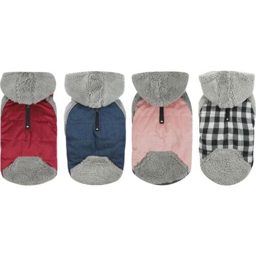 Warm Pet Clothes Winter Fleece Dog Jacket Double-Sided Wearable Hoodie Hooded Jacket For Labrador Reflective Big Dog Coats