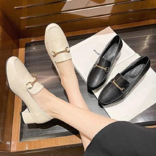 All-Match Large Size 40 Ladies Single Shoes Spring And Autumn New Daily Commuting British High-Heeled Small Leather Shoes