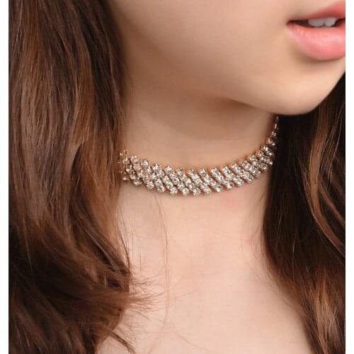 Korean Fashion Weave Shape Full Rhinestone Woman Chokers Necklaces Simplicity Choker Necklace Geometric Trendy Party