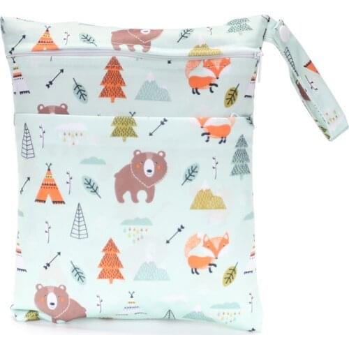 20*25cm Double Pockets Mini Wet Bag Reusable Waterproof PUL Snap Handle Wetbag For Baby Diapers Nappies Stroller Diaper Wet Bag