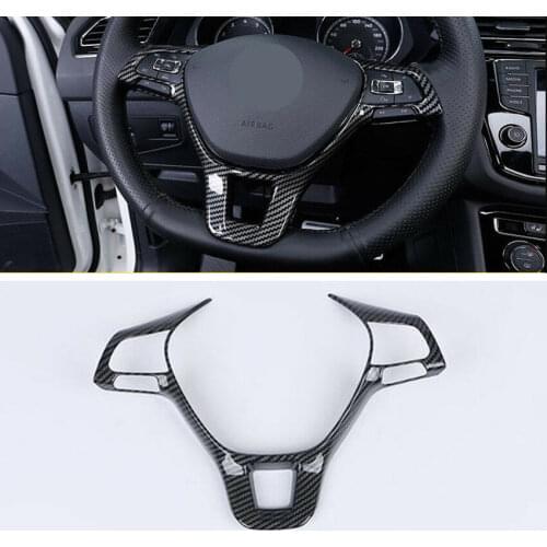 Fit For Volkswagen Tiguan 2017 2018 2019 ABS black Carbon Fiber Inner Steering Wheel Frame Trim 1pcs