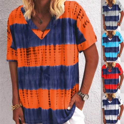 Summer T Shirt Women 2021 ladies summer v-neck tie-dye printing short sleeve T-shirt Female Tee Tshirts dropshipping CHD5738