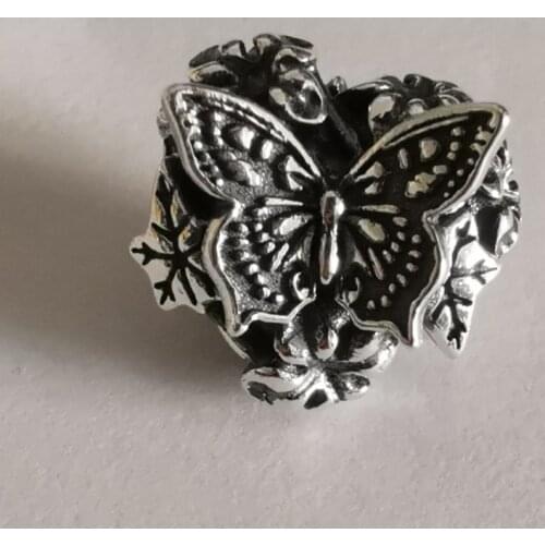 925 Sterling Silver Butterfly Luscious Heart Charm Fits European 3.0mm Bracelet Jewelry