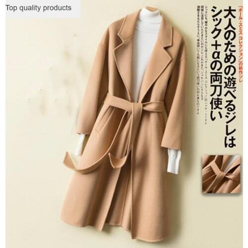 Ladies Coats 2020 Spring Autumn 100% Wool Coat Women Double Side Long Trench Coat With Belt Overcoat Outwear abrigo mujer LJ407