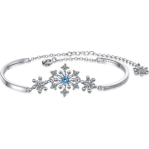 Simple Snowflake Sky Blue Zircon Adjustable Chain Bangle 925 Sterling Silver Bracelets For Women Forest Style Accessories SB113