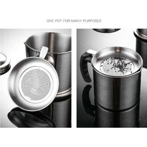 1.3L Stainless Steel Oil Filter Pot Filter Cup Household Filter Residue Grid Oil Storage Tank With Lid Kitchen Accessories