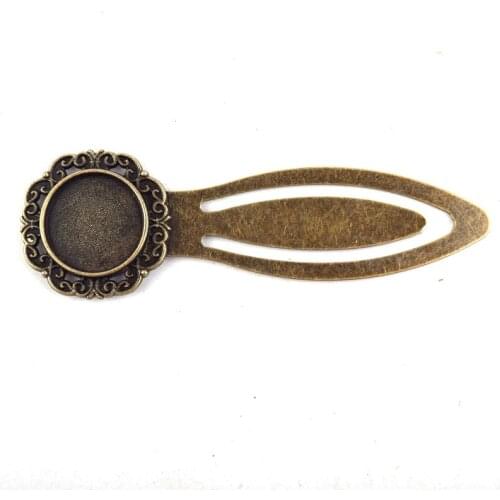 10pcs/lot Vintage Bronze Alloy Flower Bookmark Base Cameo Setting Jewelry Bezel Setting 15mm Cabochon