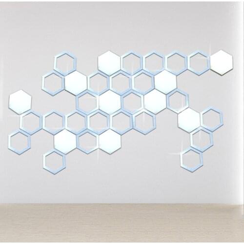 12 Pcs Living Room Bedroom Wall Decor Mirror Stickers Hexagon Honeycomb Acrylic Mirror Wall Stickers Home Decoration