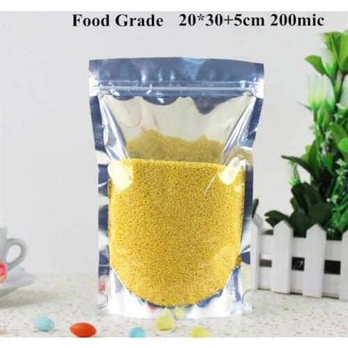 20*30+5cm Stand Up Translucent Aluminium Ziplock Bag Reclosable Zipper Close Foil Plastic Pouches with Front Clear Bags