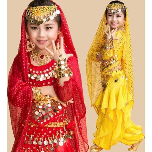 2017 Girls Belly Dance Costume Child Dance Costumes Bellydancer Children Indian Clothing red/rose/yellow 3 color