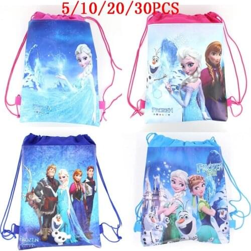 5/10/20/30PCS Disney Frozen Elsa Anna Birthday Party Gifts Non-woven 27*34cm Drawstring Good Bags Kds Favor School Backpacks