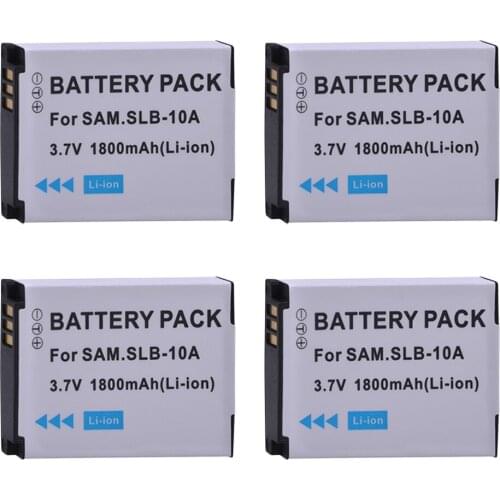 4 x 1800mAH SLB-10A SLB 10A SLB10A Rechargeable Camera Battery for Samsung PL50 PL60 PL65 P800 SL820 WB150F WB250F WB350F WB750