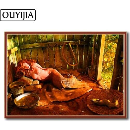 OUYIJIA 5D DIY Oil Mermaid Fish Beauty Diamond Painting Embroidery Diamond Cross Stitch Mosaic Rhinestone Siren Home Decoration
