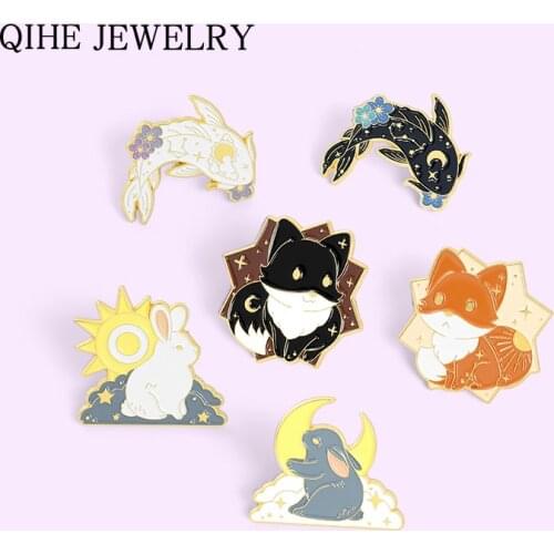 Anime Fox Fishes Rabbits Enamel Pins Cartoon Animal Brooches for Women Cute Backpack Lapel Pin Badge Jewelry Gift Wholesale