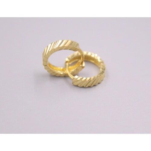 Au750 Pure 18K Yellow Gold Woman Earrings Luck Stripe Pattern Earrings 1.4-1.6g 12x2.5mm / Best Gift
