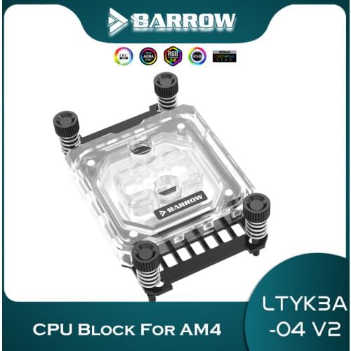 Barrow For Ryzen AMD/AM4/AM3 CPU Water Block, LRC RGB v2 Acrylic Microcutting Microwaterway Water Cooling Block LTYK3A-04-V2