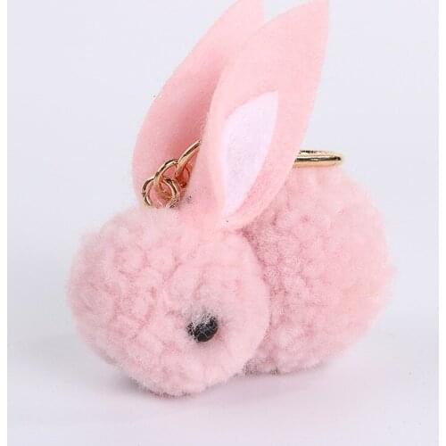 Lovely Rabbit Felt Fur Ball Keychains Headset Bag KeyringsPurse Bag Pendant For Car Women Key Chains