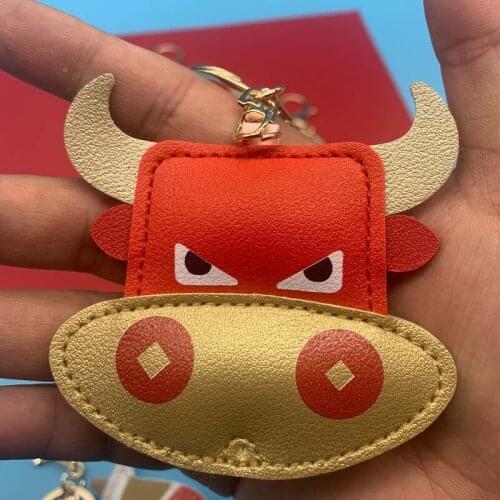 Cow Parents Keychain PU Leather Fashion High-End Car Keychain Mobile Phone Bag Couple Pendant Chinese Zodiac Mascot Hot Sale2021