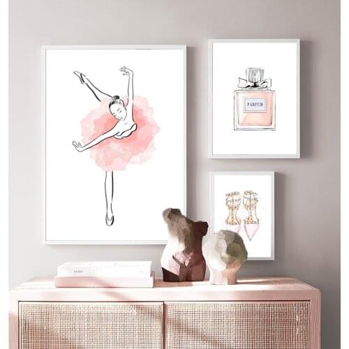 Girl Line Ballet Dress Perfume High Heels Wall Art Canvas Painting Nordic Posters And Prints Wall Pictures For Living Room Decor