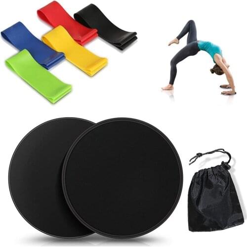 Core Sliders Discs(2) & Resistance Loop Bands(5) Exercise Equipment For Home&Outdoor Fitness Workout Stretching Physical Therapy