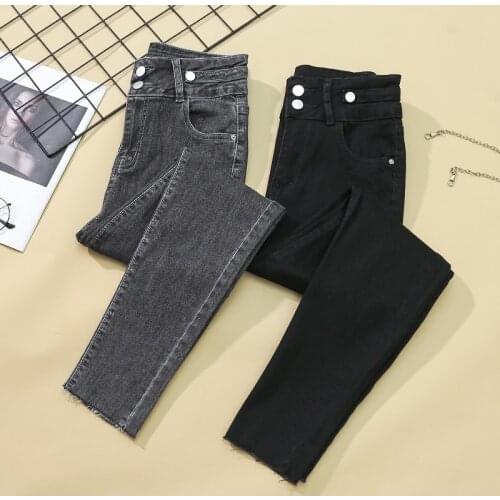 Autumn High Waist Fashion 2021 Spring Streetwear Jeans Women Denim Pants Stretch Elastic Korean Pencil Trousers Vintage Grey