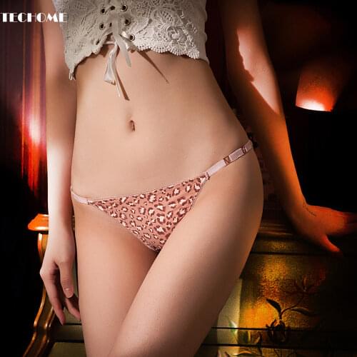 European Sexy Underpants Metal V Hoop Ice Silk Underwear Womens Silk Fitness Exercise Leopard Print Thong Women T Pants