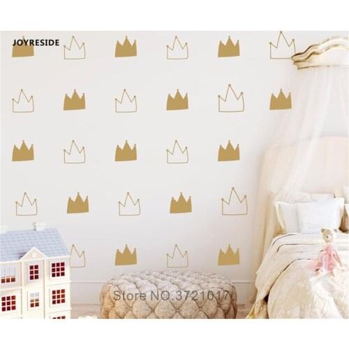 JOYRESIDE 48 Pieces/Set Crown Wall Decals Vinyl Art Sticker Removable Kids Girl Baby Nursery Bedroom Decoration Art Decor YMX08