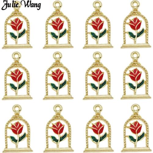 JulieWang 5-20pcs Alloy Rose in Jar Charms for the Little Prince Pendant Necklace Bracelet Keyring Jewelry Making Charm 18*11mm