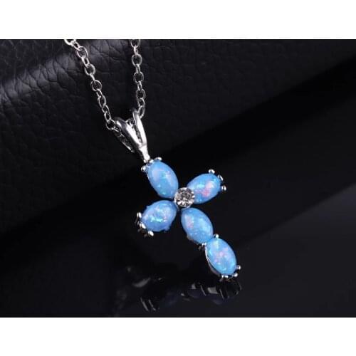 Classic Women Necklaces Blue Cross Necklaces Female Alloy Chain On The Neck Wedding Christmas Gift Simple Jewelry