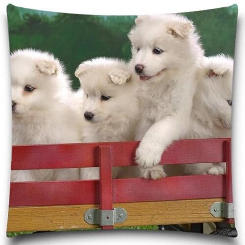 Lovely white dog Decorative Throw Pillows Case Cotton Polyester for Sofa Car Cotton Cushion Cover Creative Decoration 5 size