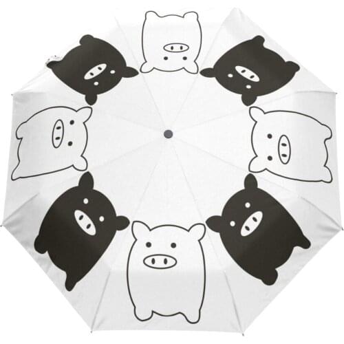 Lovely Cute White And Black Pig Rain Umbrella Three Folding Design Portable Fashion Stylish Useful Children Umbrellas Good Gift