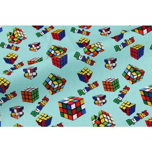 Cartoon Rubiks Cube Printed 100% Cotton Fabric For Kids Clothes Hometextile Backpacks Slipcover Cushion Cover DIY Sewing