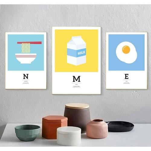 Cartoon Milk Noodle Egg Poster Kids Canvas Painting Wall Art Picture For Kitchen Living Room Modern Home Decor Prins On The Wall