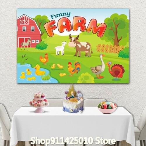 Cartoon Spring Happy Farm Animal Background Child Birthday Party Decoration Photography Studio 3D Digital Photo Custom Backdrop