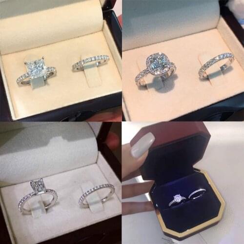 2 pcs/set Temperament Engagement Wedding Rings Set For Women Crystal Cubic Zirconia Jewelry Hand Accessories Dropshipping