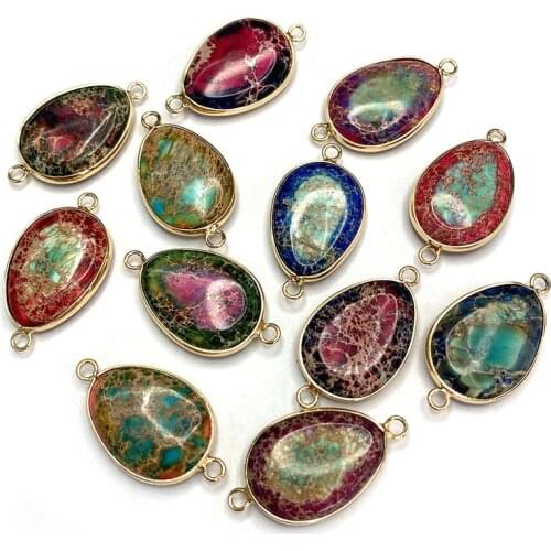 Irregular Shape Emperor Stone Connector Natural Stone Double Hole Pendant Colorful Reiki Stone DIY Jewelry Necklace Accessories