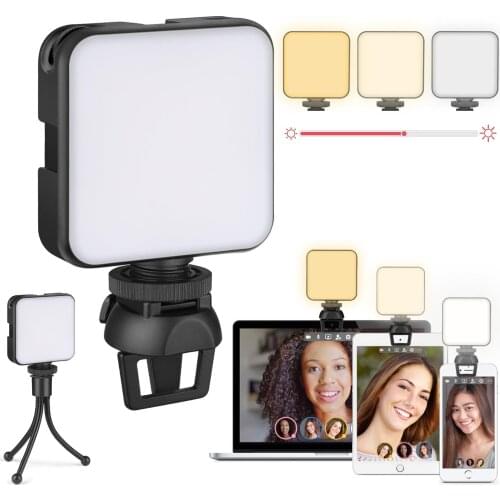 Laptop Mobile Phone Camera LED Fill Light Lamp with Clip Tripod Portable Adjustable Video Conference Remote Working Rechargeable
