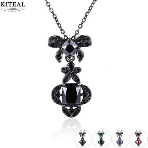 KITEAL New Arrival!! Gold color Black Green Purple Red pendant Black Gold Filled CZ collares oso