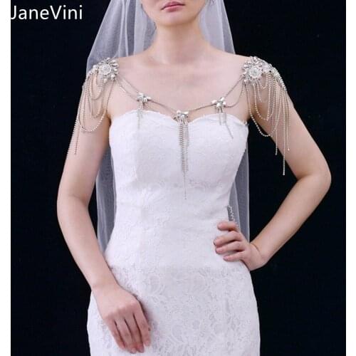 JaneVini New Luxury Sparkly Crystal Bridal Shoulder Necklace Women Pageant Prom Shoulder Chain Strap Wedding Jewelry Accessories