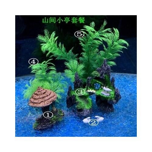 New 30-50CM Desktop Small Aquarium Simulation Water Grass Pine Castle Landscaping Package Decoration