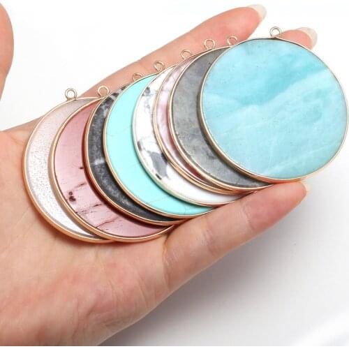 Natural Stone Pendant Fashion Round Shape Big Pendant Charms For Women DIY Jewelry Necklace Best Birthday Gift Size 50x55mm