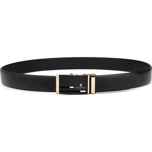 WilliamPolo golden leather brand belt mens top quality genuine luxury leather metal automatic buckle belt 18201p
