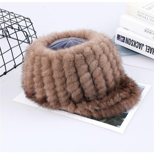 2021 New Arrival Luxury Womens Winter Mink Fur Knitted Peaked Visors Hat Hairband Hair cap