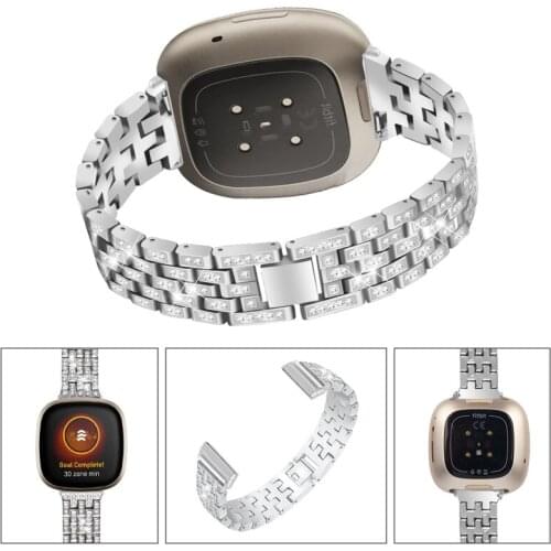 Replacement Metal Diamond Wristband Watch Band Strap for -Fitbit Versa 3 Sense L4MD