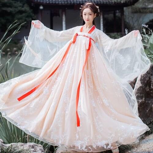 Oriental Traditional Chinese Hanfu Dress For Women Improve Folk Dance Costumes Ancient Princess Vintage Fairy Tang Suit DWY2798