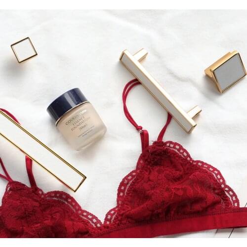 European style Luxury White Genuine Leather Polished Kitchen Gold Cabinet Handles Drawer Pull Furniture Hardware Dressing Tables