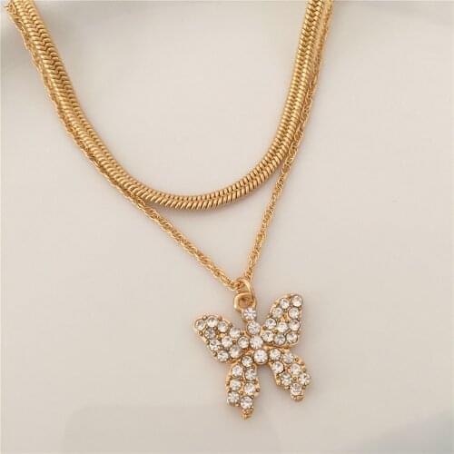 Gorgeous Gold Color Plating Clear Stone Butterfly Charm Lariat Necklace For Women Girl Pretty Statement Jewelry Accessory